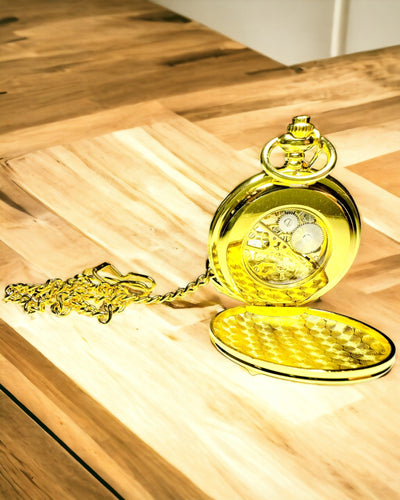 Klasszikus Kézi Mechanikus Zsebóra Dupla Fedéllel, Kézi Felhúzású, Arany Színű, Gravírozással