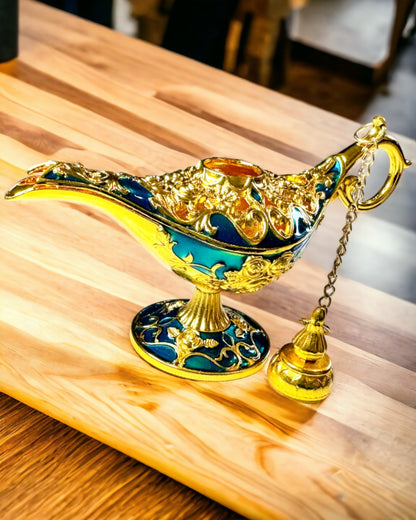 Kis Kézzel Készített Aladdin Lámpa - Fém Kézműves Művészet Otthoni Dekorációhoz, gravírozás