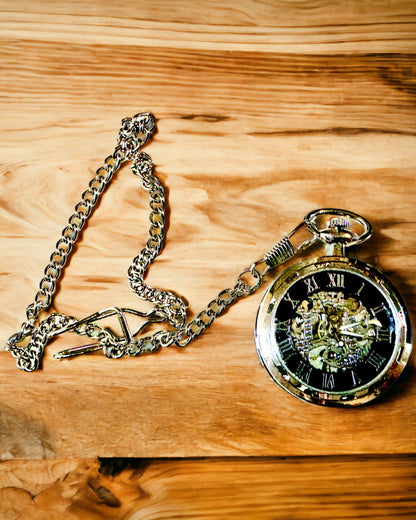 Ezüst Exkluzív Mechanikus Zsebóra Retro Stílusban, Vízálló - Elegancia Minden Alkalomra, Gravírozással