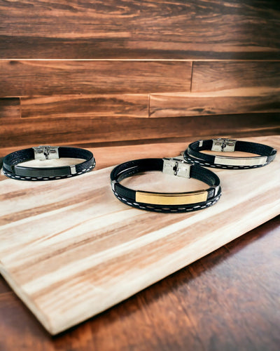 PU bőrből és rozsdamentes acélból készült sport karkötő gravírozási lehetőséggel – 3 színben