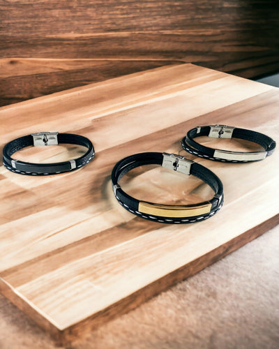 PU bőrből és rozsdamentes acélból készült sport karkötő gravírozási lehetőséggel – 3 színben