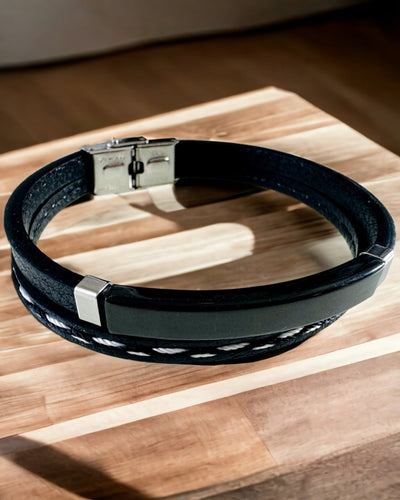 PU bőrből és rozsdamentes acélból készült sport karkötő gravírozási lehetőséggel – 3 színben