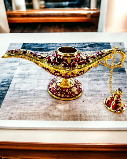 Aladdin Varázslámpája Gravírozási Opcióval - Bordó Arannyal Átszőtt Változat