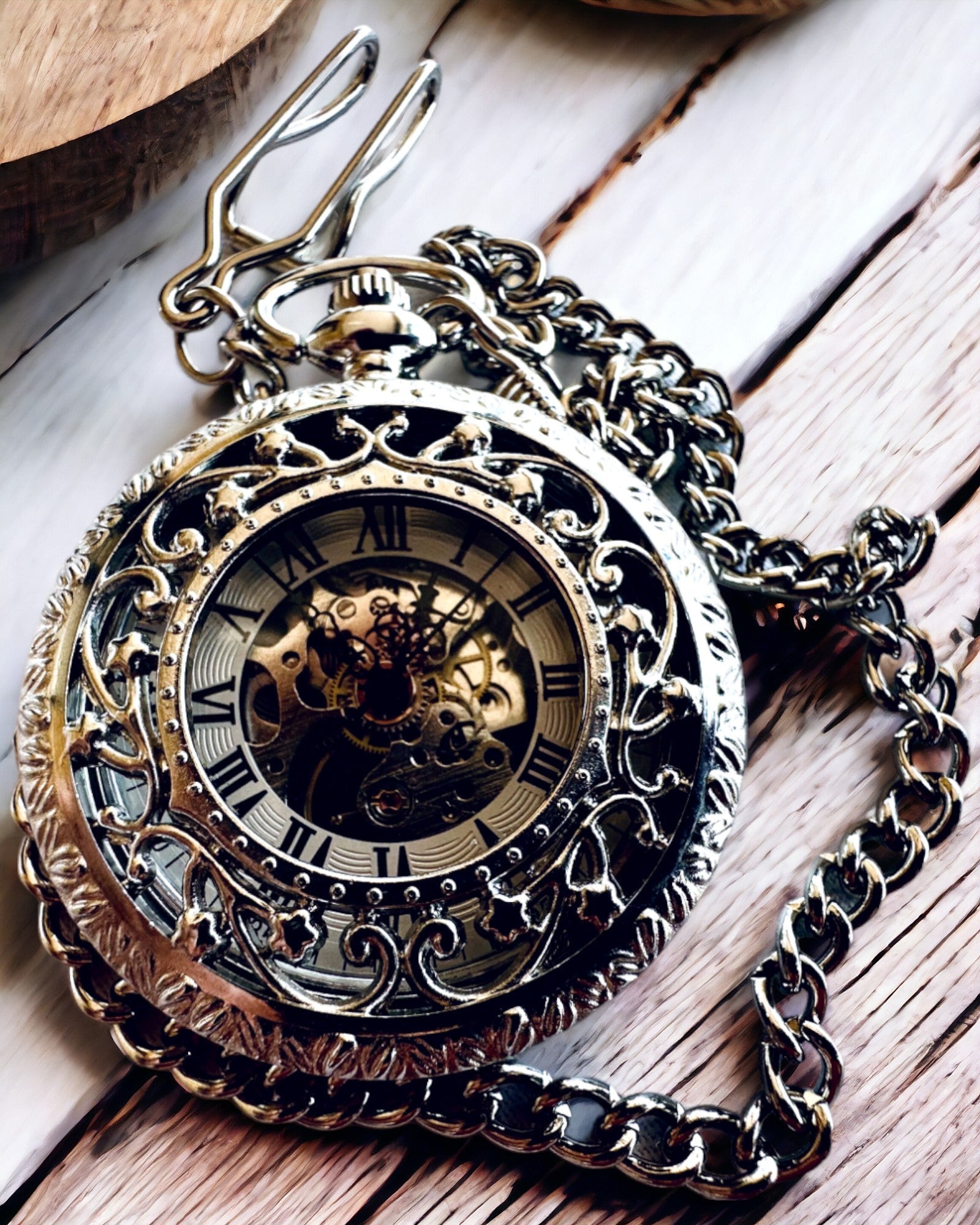 Ezüst "Vintage Elegance" zsebóra, gravírozással személyre szabható
