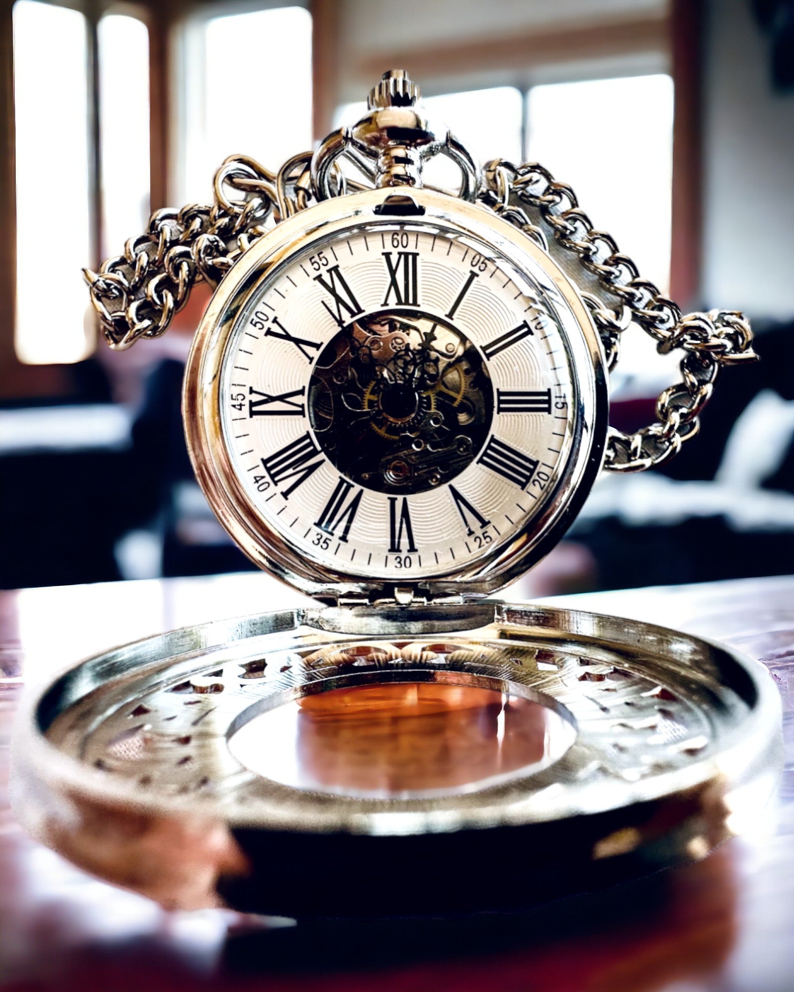 Ezüst "Vintage Elegance" zsebóra, gravírozással személyre szabható