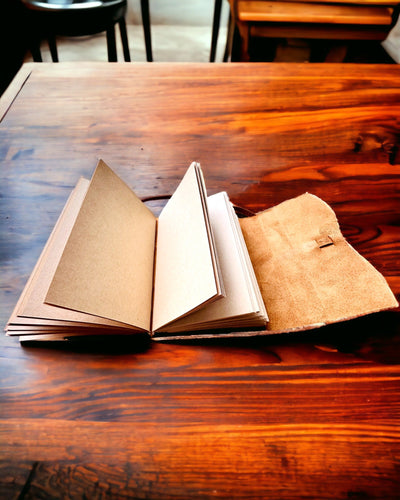 Prémium "RetroNotes" Jegyzetfüzet – Elegáns jegyzetfüzet Valódi Bőrből - 200 oldal, 120g, jegyzetfüzet, vázlatfüzet, barna szín, gravírozással személyre szabható