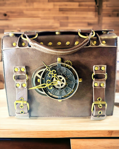 Vintage Óramintás Crossbody Táska - Sokoldalú PU Bőr Textúrájú Satchel Táska