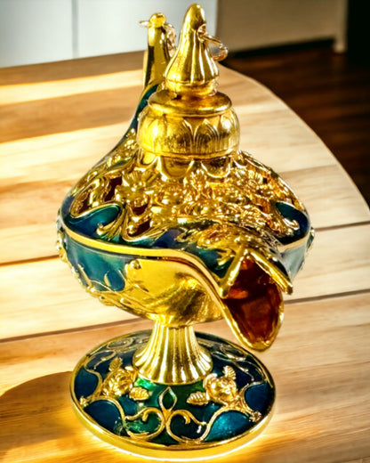 Kis Kézzel Készített Aladdin Lámpa - Fém Kézműves Művészet Otthoni Dekorációhoz, gravírozás
