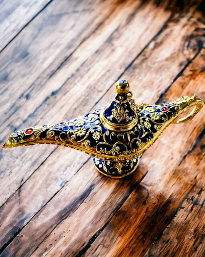 Aladdin Varázslámpája Gravírozási Lehetőséggel - Sötétkék Arannyal Átszőtt Változat