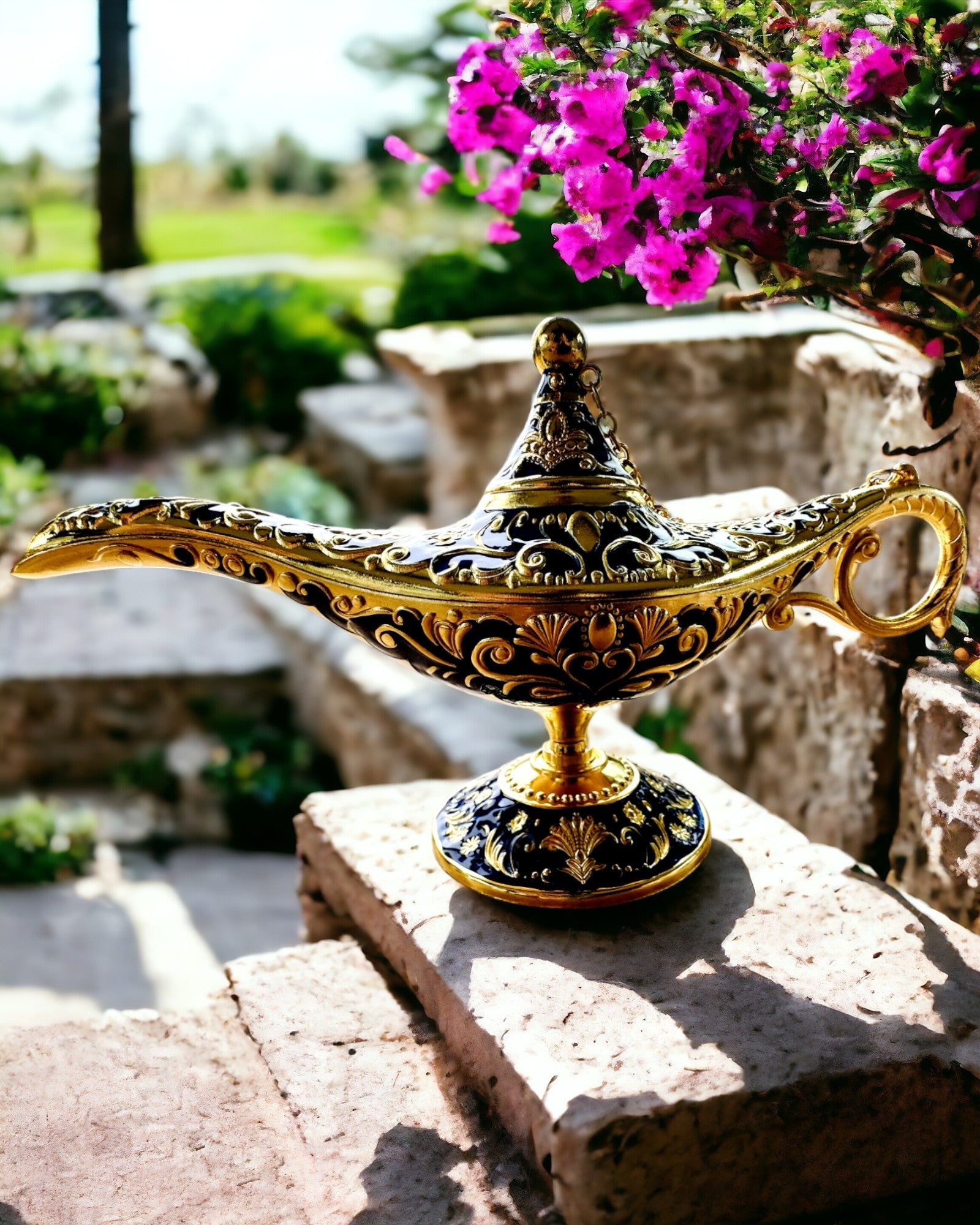 Aladdin Varázslámpája Gravírozási Lehetőséggel - Sötétkék Arannyal Átszőtt Változat