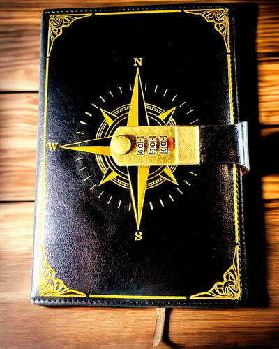 Notatnik Premium z Zamkiem Szyfrowym A5 - Styl Vintage z Kompasem, Japoński Design, Artykuły Papiernicze dla Studentów i Biznesu. Personalizacja grawerem