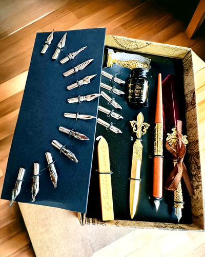 Exkluzív Kalligráfia Készlet, mártogatós töltőtoll és tintakészlet, személyre szabott gravírozással