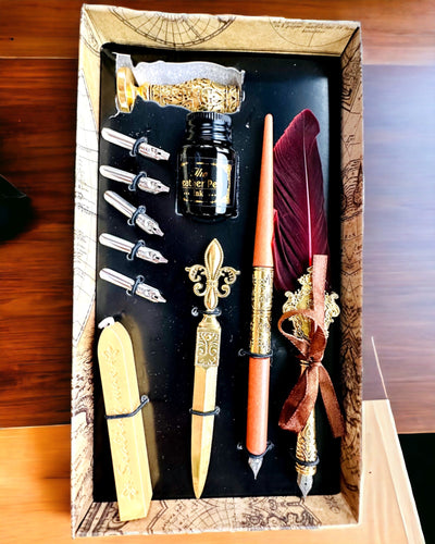 Exkluzív Kalligráfia Készlet, mártogatós töltőtoll és tintakészlet, személyre szabott gravírozással