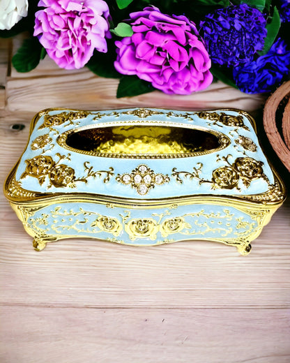 Dombornyomott Rózsamintás és Elegáns Fogantyúkkal Ellátott Luxus Zsebkendőtartó Doboz