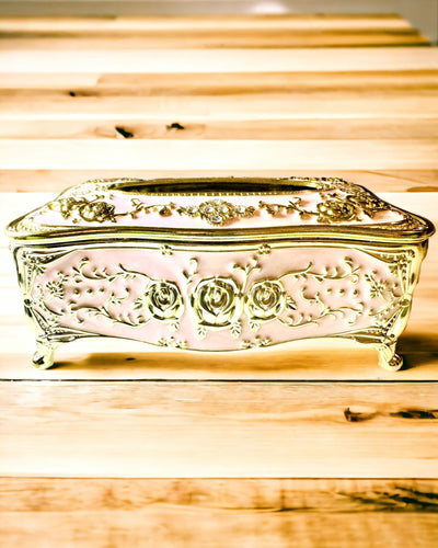 Elegáns Rózsaszín Zsebkendőtartó Doboz Dombornyomott Rózsákkal – Luxus Kiegészítő a Nappaliba, Szállodába vagy Klubba