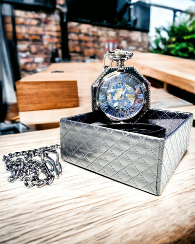 Klasszikus Nyolcszögletű Mechanikus Zsebóra Steampunk Fekete Színben, Gravírozás