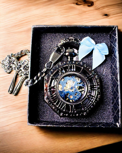Klasszikus Nyolcszögletű Mechanikus Zsebóra Steampunk Fekete Színben, Gravírozás