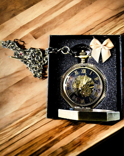 Klasszikus Nyolcszögletű Barna Színű Mechanikus Zsebóra Steampunk Stílusban - Időtlen