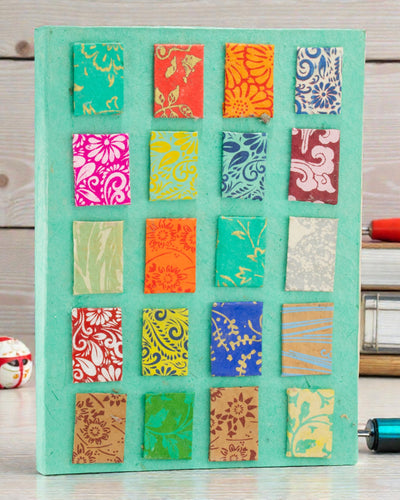 Lokta mini csempés jegyzetfüzet – Nagy (21x15cm) – 45 lap – Tartalmaz könyvjelzőt – kékeszöld