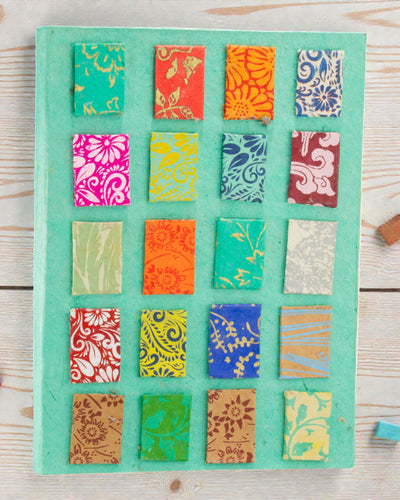 Lokta mini csempés jegyzetfüzet – Nagy (21x15cm) – 45 lap – Tartalmaz könyvjelzőt – kékeszöld