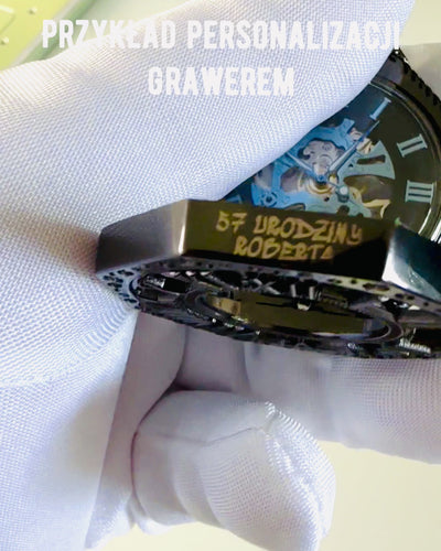 Klasszikus Nyolcszögletű Mechanikus Zsebóra Steampunk Fekete Színben, Gravírozás