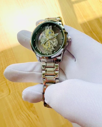 Elegáns férfi karóra KIMSDUN Prestige Átlátszó Mechanizmus és Sportos Elegancia, személyre szabható gravírozással