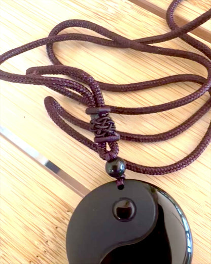 Boho Obszidián Yin Yang Tai Chi Nyaklánc, személyre szabható gravírozással ajándékba