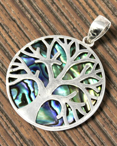 Ezüst Életfa medál 30 mm – Abalone Ocean Glow